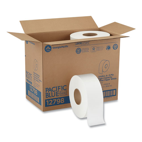 Picture of Jumbo Jr. Bathroom Tissue Roll, Septic Safe, 2-Ply, White, 3.5" x 1,000 ft, 8 Rolls/Carton