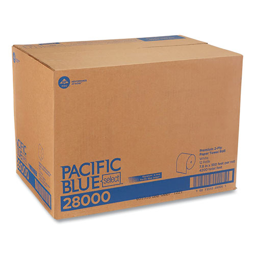 Picture of Pacific Blue Select Premium Nonperf Paper Towels, 2-Ply, 7.88 x 350 ft, White, 12 Rolls/Carton