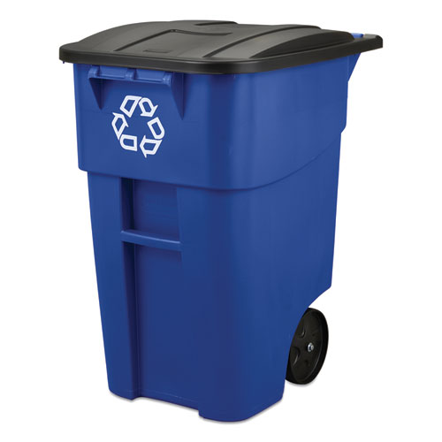 Picture of Square Brute Recycling Rollout Container, 50 gal, Plastic, Blue