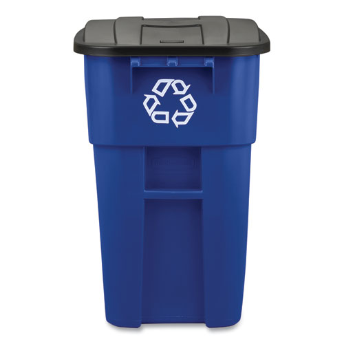 Picture of Square Brute Recycling Rollout Container, 50 gal, Plastic, Blue