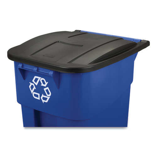 Picture of Square Brute Recycling Rollout Container, 50 gal, Plastic, Blue