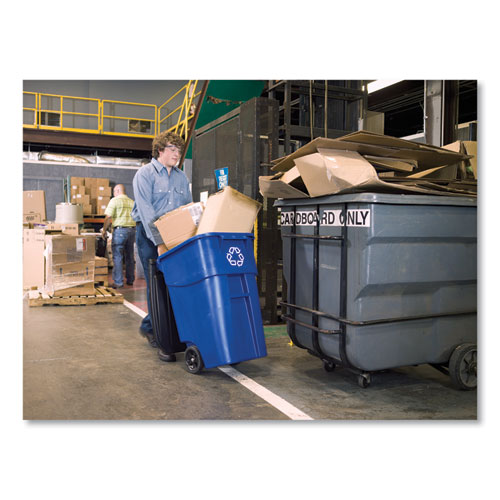 Picture of Square Brute Recycling Rollout Container, 50 gal, Plastic, Blue