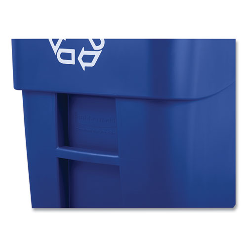 Picture of Square Brute Recycling Rollout Container, 50 gal, Plastic, Blue