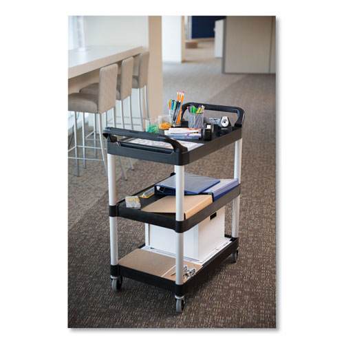 Picture of Three-Shelf Service Cart, Plastic, 3 Shelves, 200 lb Capacity, 18.63" x 33.63" x 37.75", Black