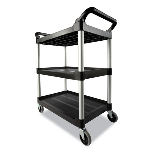 Picture of Xtra Utility Cart with Open Sides, Plastic, 3 Shelves, 300 lb Capacity, 40.63" x 20" x 37.81", Black