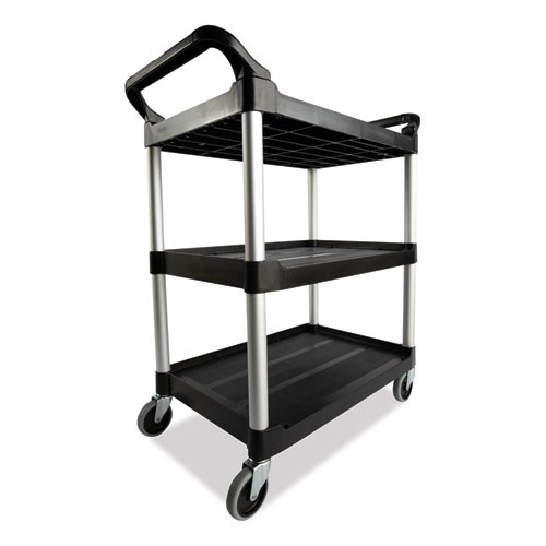 Picture of Xtra Utility Cart with Open Sides, Plastic, 3 Shelves, 300 lb Capacity, 40.63" x 20" x 37.81", Black