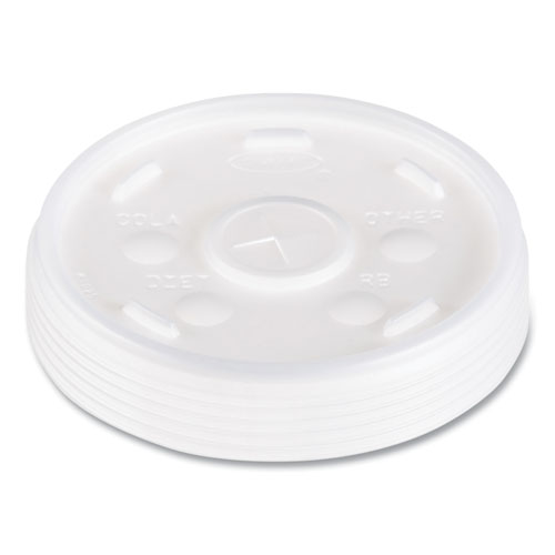 Picture of Plastic Lids, Fits 12 oz to 24 oz Hot/Cold Foam Cups, Straw-Slot Lid, White, 100/Pack, 10 Packs/Carton