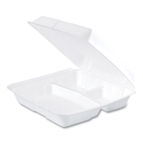 Picture of Foam Hinged Lid Containers, 3-Compartment, 9.25 x 9.5 x 3, White, 200/Carton