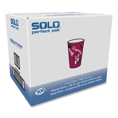 Picture of Paper Hot Drink Cups in Bistro Design, 10 oz, Maroon, 300/Carton