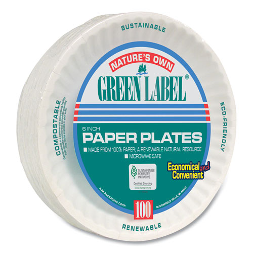 Picture of White Paper Plates, 6" dia, 100/Pack, 10 Packs/Carton