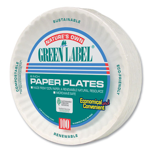 Picture of White Paper Plates, 6" dia, 100/Pack, 10 Packs/Carton