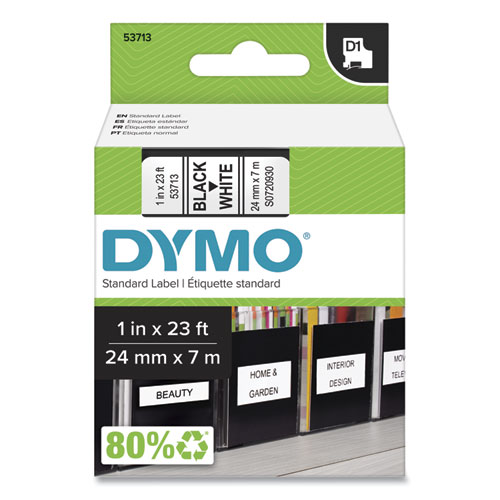 Picture of D1 High-Performance Polyester Removable Label Tape, 1" x 23 ft, Black on White
