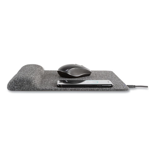 Picture of Powertrack Plush Wireless Charging Mouse Pad with Wrist Rest, 11.8 x 11.6, Gray