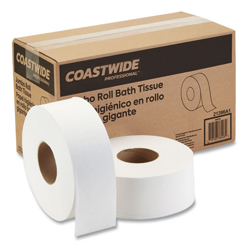 Picture of Recycled 2-Ply Jumbo Toilet Paper, Septic Safe, White, 3.55" x 1,000 ft, 6 Rolls/Carton