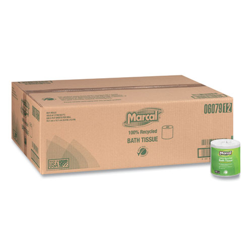 Picture of 100% Recycled 2-Ply Bath Tissue, Septic Safe, Individually Wrapped Rolls, White, 330 Sheets/Roll, 48 Rolls/Carton