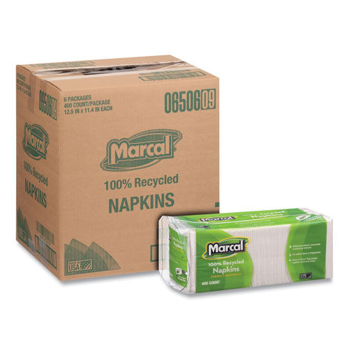 Picture of 100% Recycled Lunch Napkins, 1-Ply, 11.4 x 12.5, White, 400/Pack