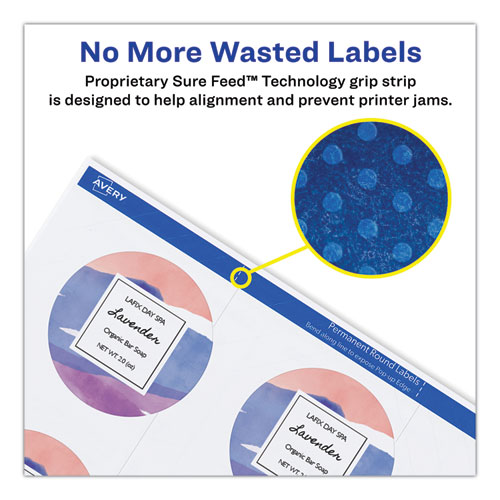 Picture of Round Print-to-the Edge Labels with SureFeed and EasyPeel, 2" dia, Matte White, 300/Pack