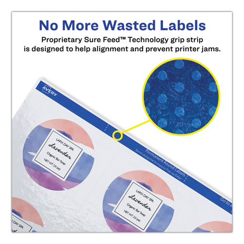 Picture of Round Print-to-the Edge Labels with SureFeed, 2.5" dia, Glossy White, 90/PK