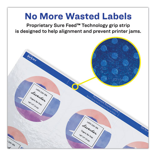 Picture of Round Print-to-the Edge Labels with Sure Feed and Easy Peel, 2" dia, Glossy White, 120/PK