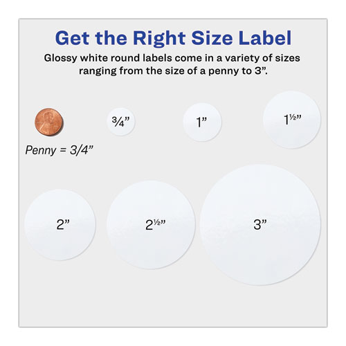 Picture of Round Print-to-the Edge Labels with SureFeed, 2.5" dia, Glossy White, 90/PK