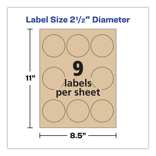 Picture of Round Brown Kraft Print-to-the-Edge Labels, 2.5" dia, 225/PK