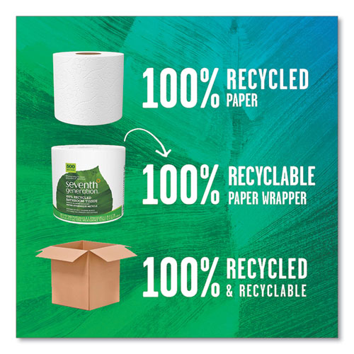 Picture of 100% Recycled Bathroom Tissue, Septic Safe, Individually Wrapped Rolls, 2-Ply, White, 500 Sheets/Jumbo Roll, 60/Carton