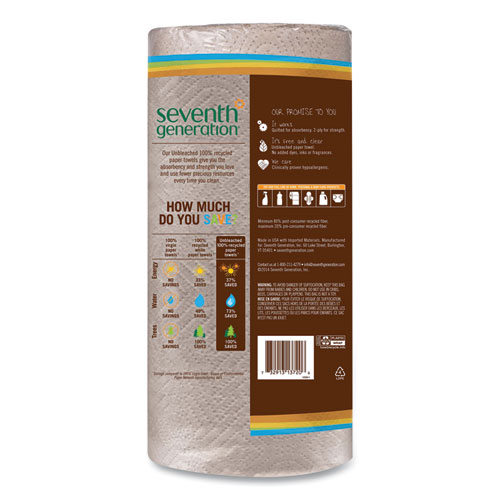 Picture of Natural Unbleached 100% Recycled Paper Kitchen Towel Rolls, 2-Ply, Individually Wrapped, 11 x 9, 120/Roll, 30 Rolls/Carton