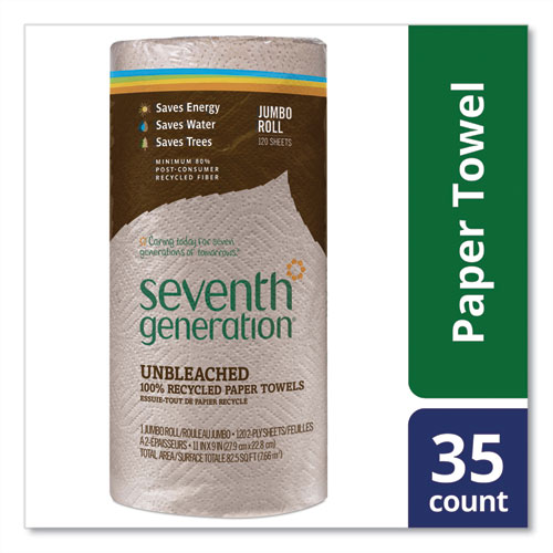 Picture of Natural Unbleached 100% Recycled Paper Kitchen Towel Rolls, 2-Ply, 11 x 9, 120 Sheets/Roll