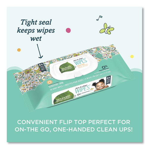 Picture of Free and Clear Baby Wipes, 7 x 7, Unscented, White, 64/Flip-Top Pack