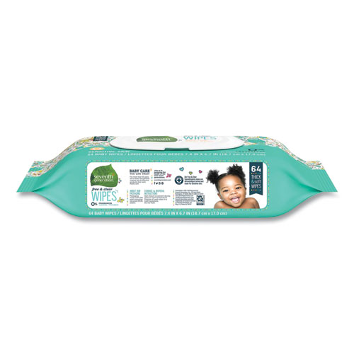 Picture of Free and Clear Baby Wipes, 7 x 7, Unscented, White, 64/Flip Top Pack, 12 Packs/Carton