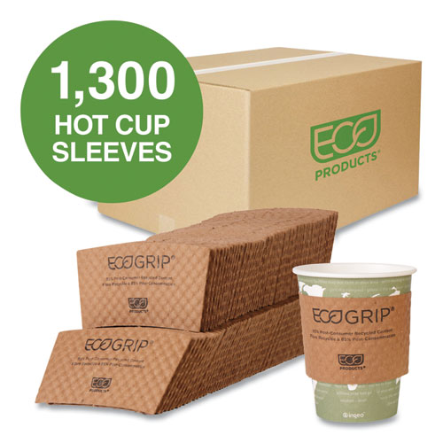 Picture of EcoGrip Hot Cup Sleeves - Renewable and Compostable, Fits 12, 16, 20, 24 oz Cups, Kraft, 1,300/Carton