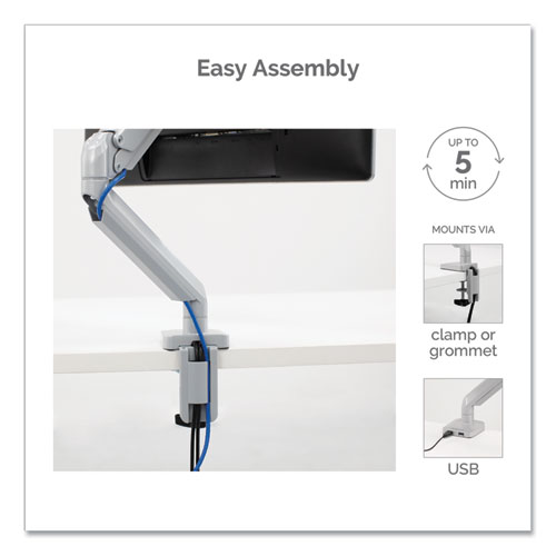 Picture of Platinum Series Single Monitor Arm, For 27" Monitors, 360 deg Rotation, 45 deg Tilt, 180 deg Pan, Silver, Supports 20 lb