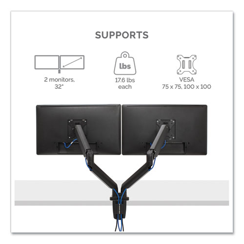 Picture of Platinum Series Dual Monitor Arm for 27" Monitors, 360 deg Rotation, +85 deg/-20 deg Tilt, 360 deg Pan, Black, Supports 20 lb