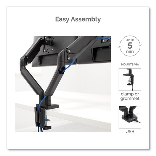 Picture of Platinum Series Dual Monitor Arm for 27" Monitors, 360 deg Rotation, +85 deg/-20 deg Tilt, 360 deg Pan, Black, Supports 20 lb