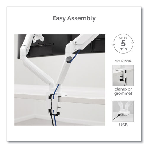 Picture of Platinum Series Dual Monitor Arm, For 27" Monitors, 360 deg Rotation, 45 deg Tilt, 180 deg Pan, White, Supports 20 lb