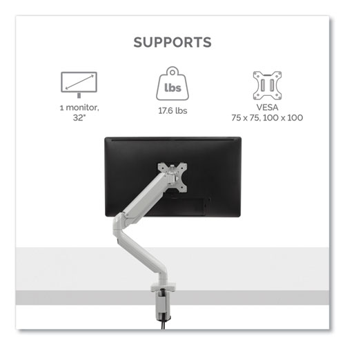 Picture of Platinum Series Single Monitor Arm, For 27" Monitors, 360 deg Rotation, 45 deg Tilt, 180 deg Pan, Silver, Supports 20 lb