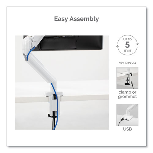 Picture of Platinum Series Single Monitor Arm, For 27" Monitors, 360 deg Rotation, 45 deg Tilt, 180 deg Pan, White, Supports 20 lb