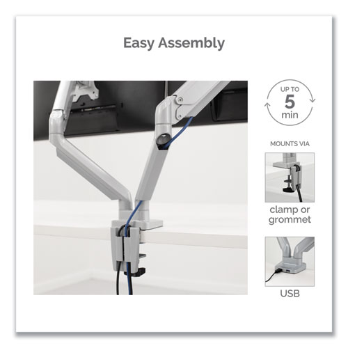 Picture of Platinum Series Dual Monitor Arm, For 27" Monitors, 360 deg Rotation, 45 deg Tilt, 180 deg Pan, Silver, Supports 20 lb