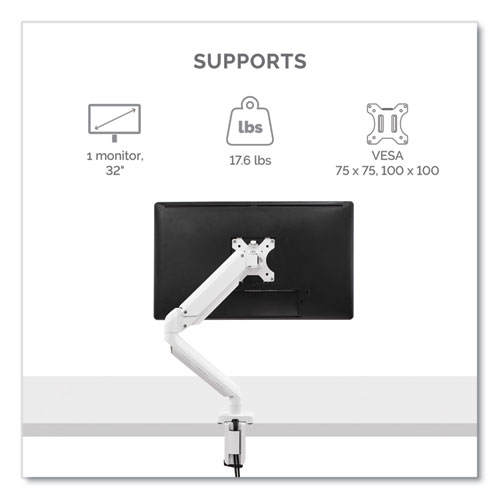 Picture of Platinum Series Single Monitor Arm, For 27" Monitors, 360 deg Rotation, 45 deg Tilt, 180 deg Pan, White, Supports 20 lb