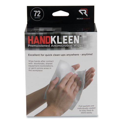 HandKleen+Premoistened+Antibacterial+Wipes%2C+7+x+5%2C+Foil+Packet%2C+Unscented%2C+White%2C+72%2FBox