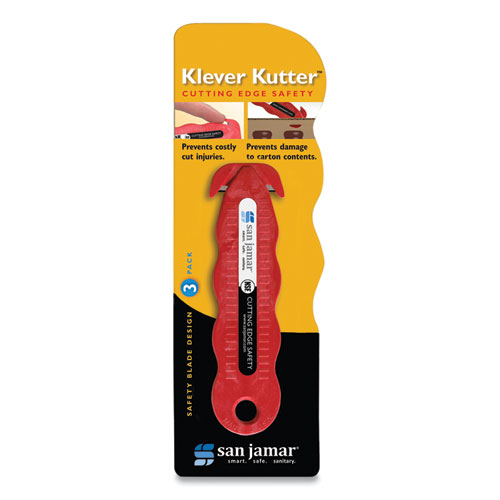 Picture of Klever Kutter Safety Cutter, 3 Razor Blades, 1" Blade, 4" Plastic Handle, Red