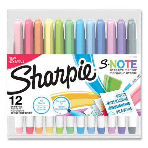 S-Note+Creative+Markers%2C+Assorted+Ink+Colors%2C+Chisel+Tip%2C+Assorted+Barrel+Colors%2C+12%2Fpack