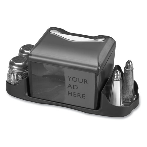 Picture of Venue Napkin Dispenser with Advertising Inset, 6.5 x 6.13 x 6.9, Capacity: 200, Black
