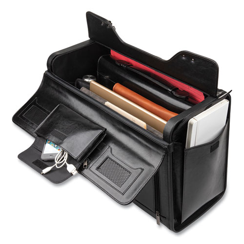 Picture of Catalog Case on Wheels, Fits Devices Up to 17.3", Leather, 19 x 9 x 15.5, Black
