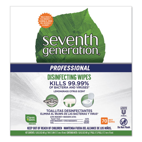 Picture of Disinfecting Multi-Surface Wipes, 8 x 7, Lemongrass Citrus, White, 70/Canister, 6 Canisters/Carton