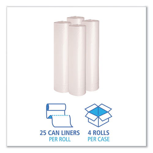 Picture of Recycled Low-Density Polyethylene Can Liners, 56 gal, 1.4 mil, 43" x 47", Clear, Perforated, 10 Bags/Roll, 10 Rolls/Carton