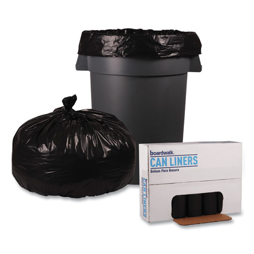 Picture of Recycled Low-Density Polyethylene Can Liners, 60 gal, 1.8 mil, 38" x 58", Black, Perforated, 10 Bags/Roll, 10 Rolls/Carton