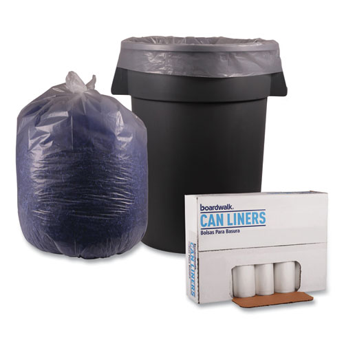 Picture of Recycled Low-Density Polyethylene Can Liners, 60 gal, 1.1 mil, 38" x 58", Clear, Perforated, 10 Bags/Roll, 10 Rolls/Carton