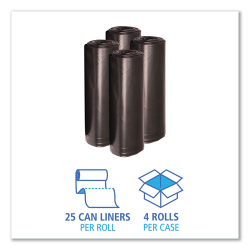 Picture of Recycled Low-Density Polyethylene Can Liners, 45 gal, 1.6 mil, 40" x 46", Black, Perforated, 10 Bags/Roll, 10 Rolls/Carton