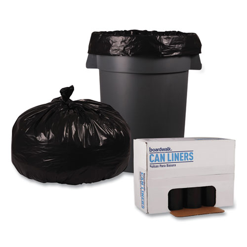 Picture of Recycled Low-Density Polyethylene Can Liners, 60 gal, 1.6 mil, 38" x 58", Black, Perforated, 10 Bags/Roll, 10 Rolls/Carton